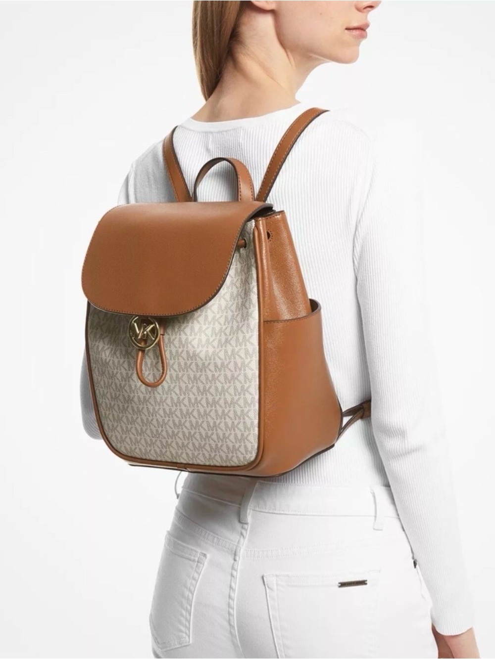 Michael Kors Tan and Vanilla Signature Logo Backpack